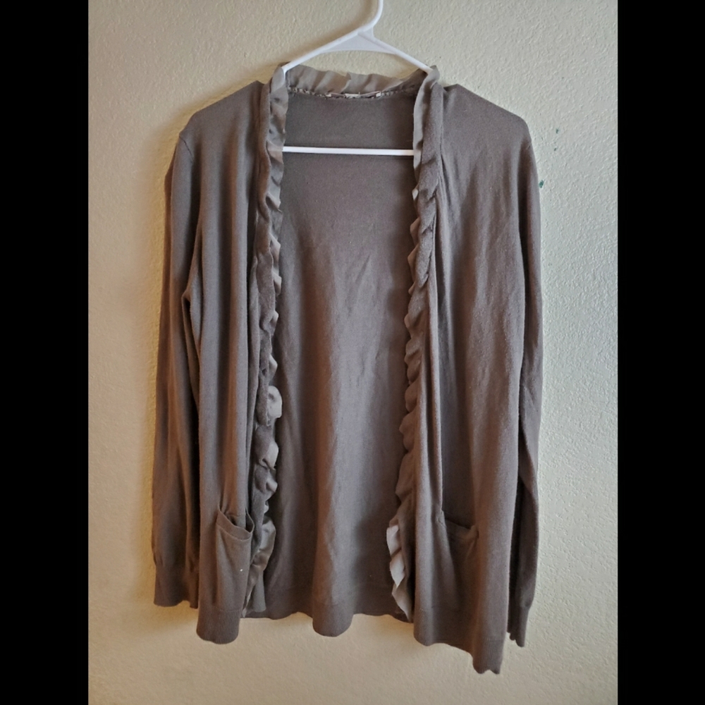 LOFT Ruffled Open Front Chiffon Cardigan